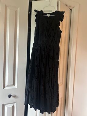 J. Crew Black Eyelet Ruffle-Sleeve Midi Dress